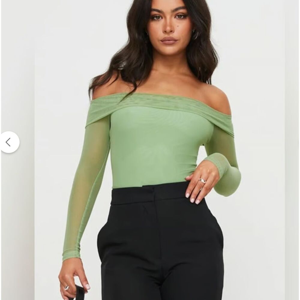 Princess Polly Doza Off The Shoulder Bodysuit Green Size US 6
